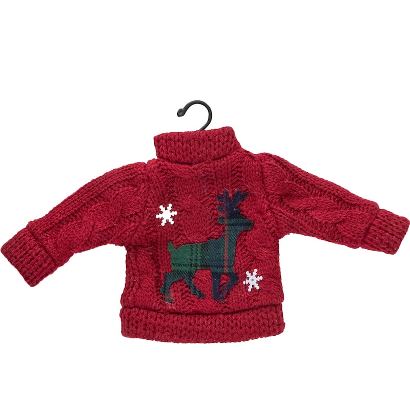 8" Red Sweater with Plaid Reindeer Christmas Ornament