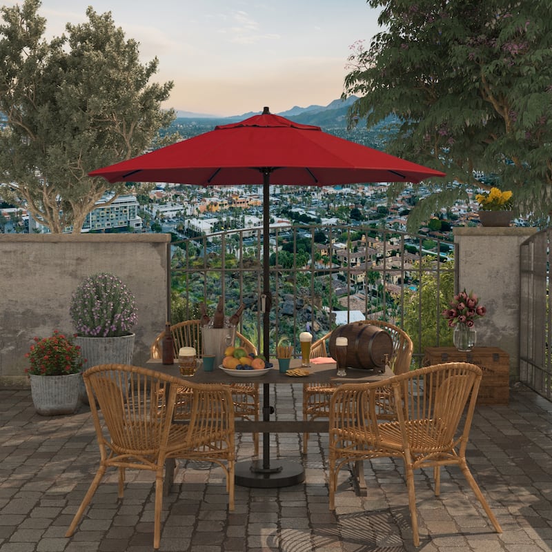 North Bend7.5 Foot Crank Lift Auto Tilt Patio Umbrella Outdoor Rated Acrylic Fabric by Havenside Home - Red