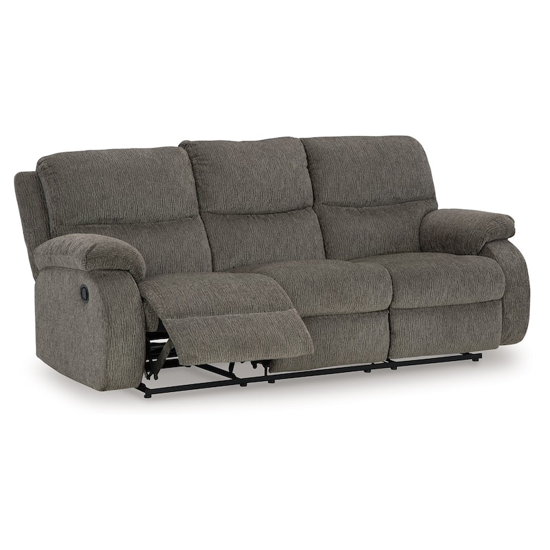 Lyla Manual Recliner Sofa with Bustle Back, Gray Polyester 86 Inch