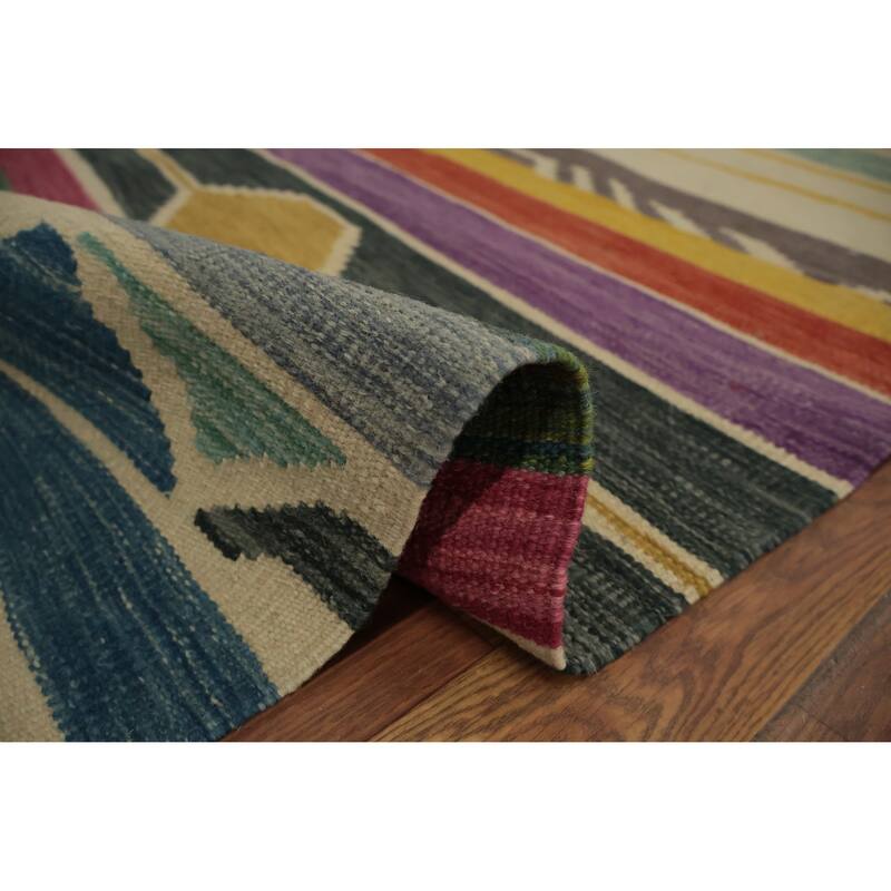 Hand Woven Oriental 100% Wool Carpet Southwestern Geometric Multi-Colored Kilim Area Rug - 9' 10'' X 9' 10''
