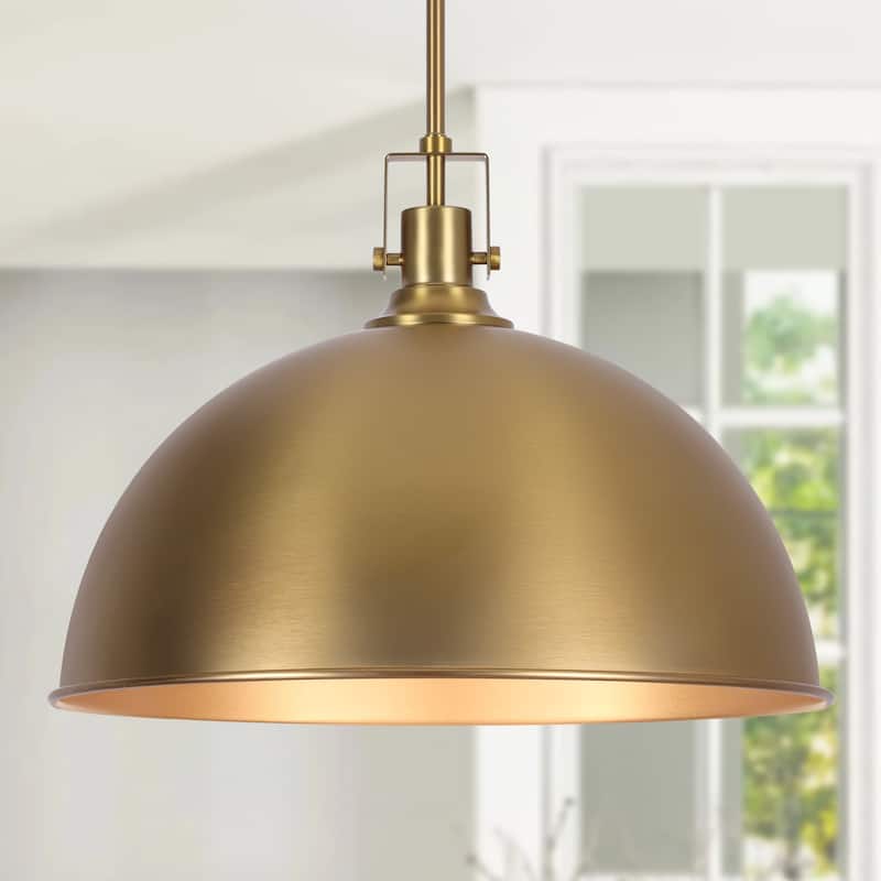 Modern Industrial 1-Light Dome Metal Pendant Light for Kitchen Island - Brushed Gold