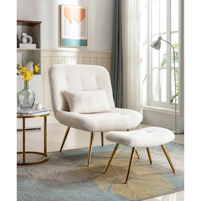 Porthos Home Quinn Accent Chair with Footrest and Pillow, Fabric Upholstery, Gold Legs