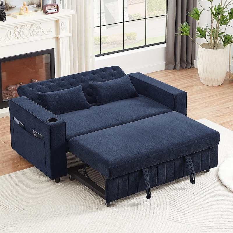 Roomfitters 61.4" Pull-Out Convertible Loveseat Sofa Bed with Adjustable Backrest for Living Room