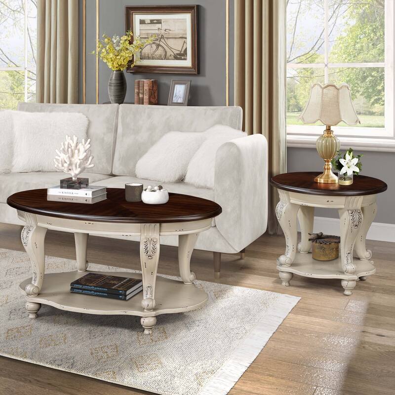 42'' oval wood coffee table for Living Room