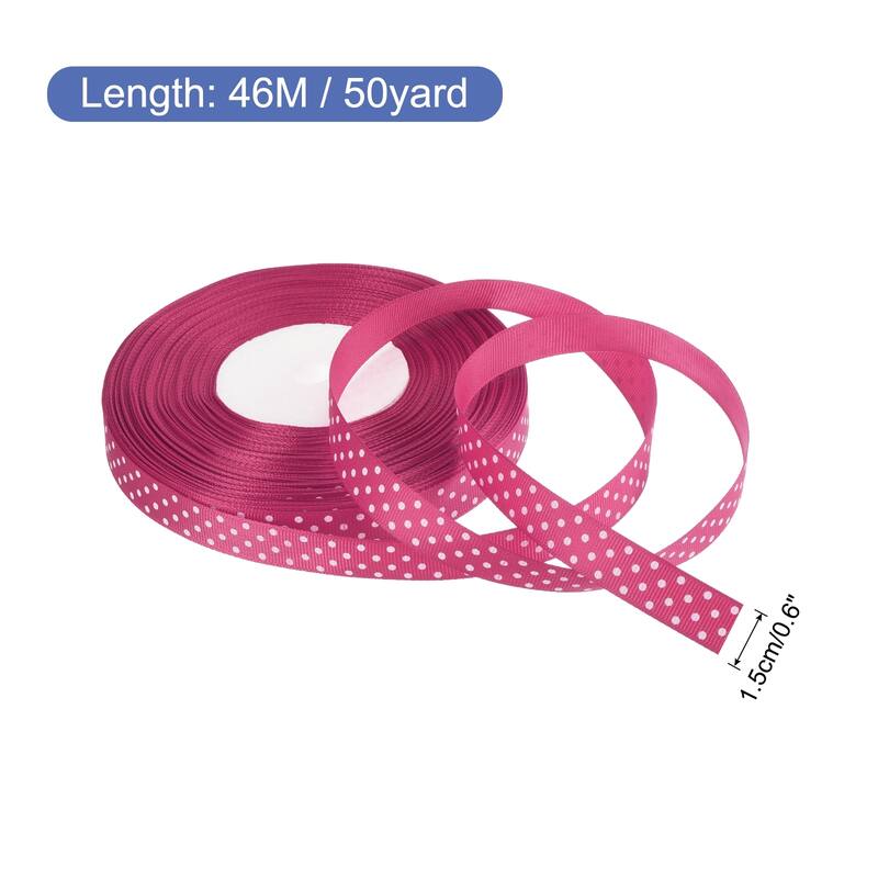 Grosgrain Ribbons with Dots Ribbon Bow Decoration - Deep Rose Red - 50 Yards 5/8 Inch