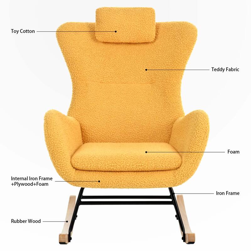 Teddy Rocker Glider Chair with High Backrest and Adjustable Headrest