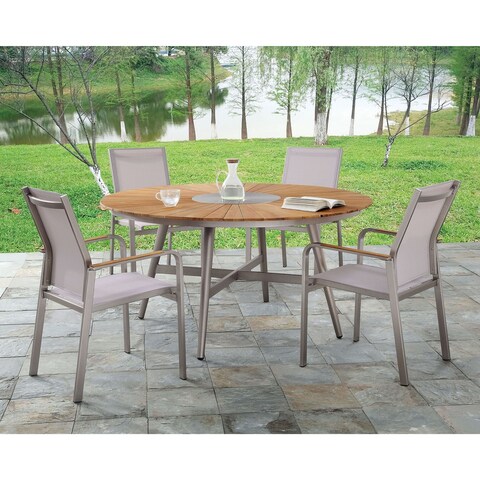 Furniture of America Blynia Grey 5-Piece Round Patio Table Set