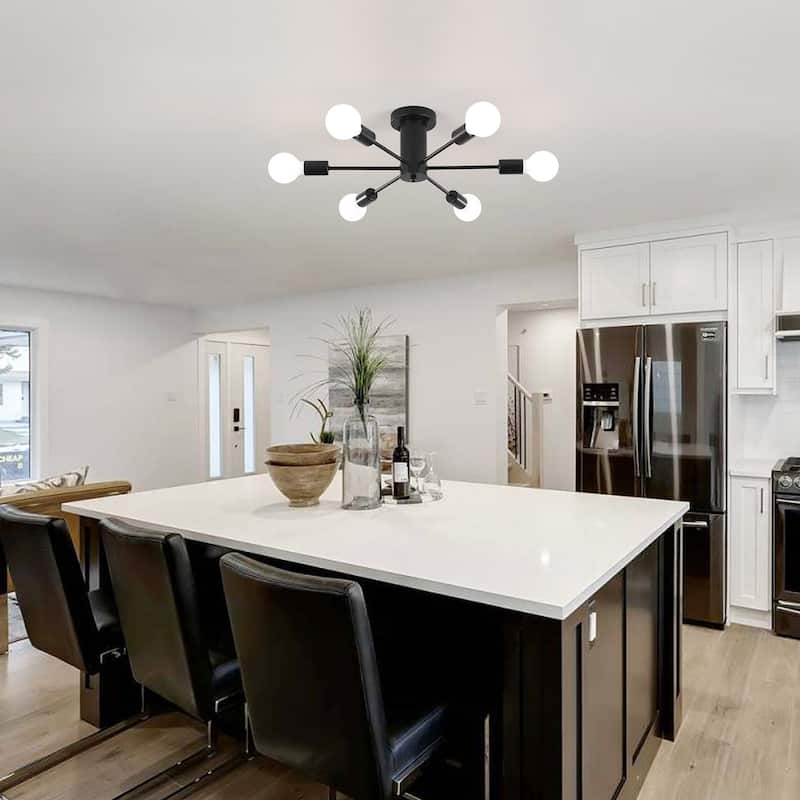 6-Light Mid Century Semi Flush Mount Chandelier for Dining Room