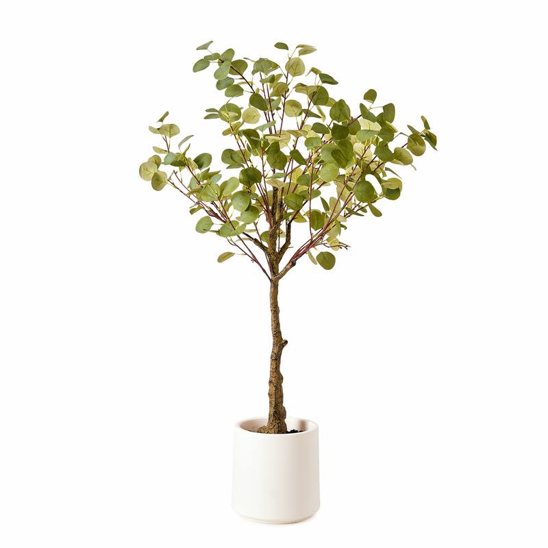 American Art Decor Artificial Faux Tree in White Tapered Ceramic Pot