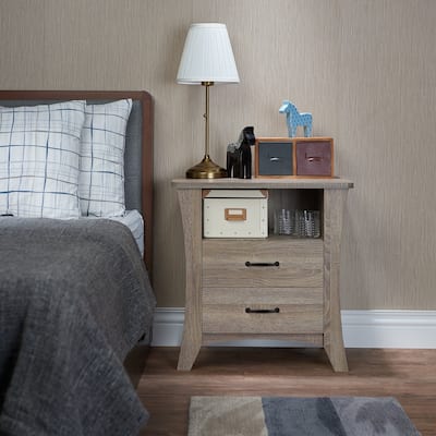 Solid Wood Nightstand with 2 Drawers