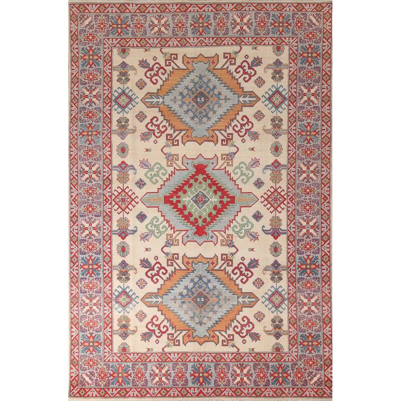 Kazak Living Room Area Rug Hand-Knotted Wool Carpet - 6'9" x 10'1"