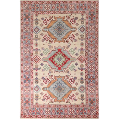 Kazak Living Room Area Rug Hand-Knotted Wool Carpet - 6'9" x 10'1"