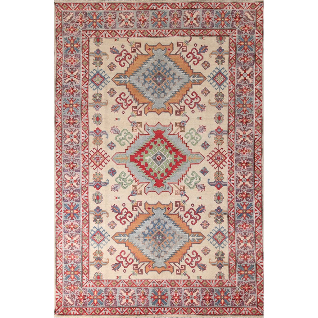 Kazak Living Room Area Rug Hand-Knotted Wool Carpet - 6'9" x 10'1"