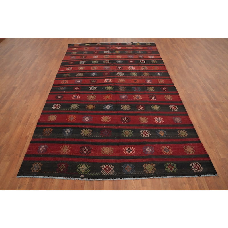 Hand Woven Oriental 100% Wool Carpet Southwestern Tribal Multi-Colored Kilim Area Rug - 9' 6'' X 5' 10''