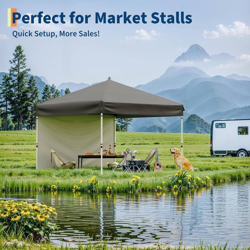 Outdoor 4-Sidewall 10x10 Pop Up Canopy Tent for Picnics, Camping