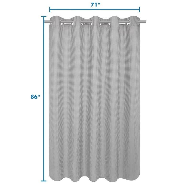 No Hook Cotton Blend Waffle Shower Curtain with Snap-in Liner