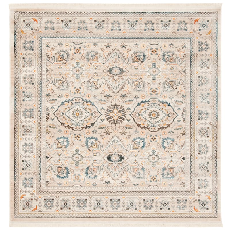 SAFAVIEH Vintage Boho Persian Concezia Oriental Polyester Rug with - 5' Square - Ivory/Light Grey