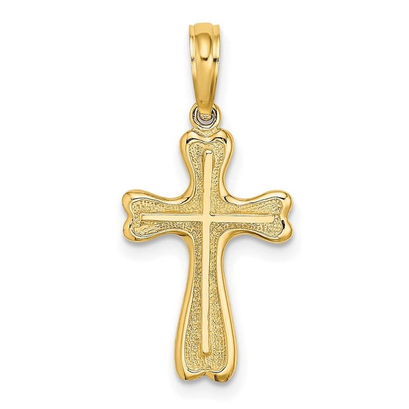 Curata 14k Yellow Gold Large Intricate Fleur de Lis Heart Cross Necklace 36mm x 43mm