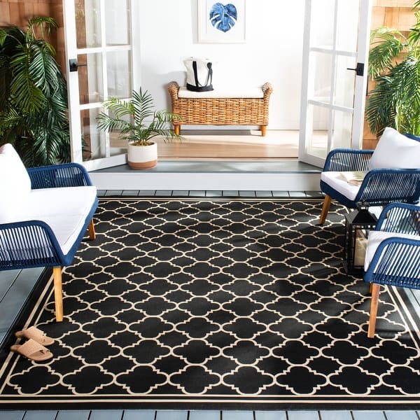 slide 2 of 115, SAFAVIEH Courtyard Kailani Indoor/ Outdoor Waterproof Patio Backyard Rug 6'7" x 9'6" - Black/Beige