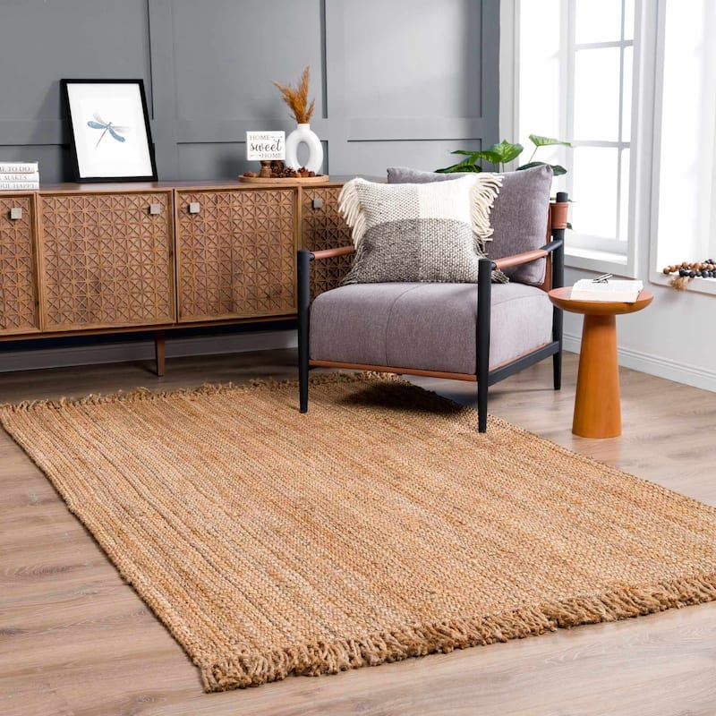 Hauteloom Jute Rug Collection - Natural Fiber Jute Farmhouse Area Rug - 8'6" x 11'6" - Light Brown / Moncton