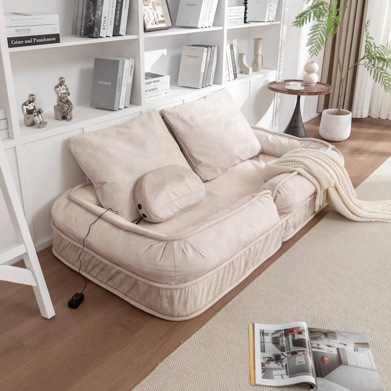 Upholstered Human & Dog Bed, Adjustable 5-Position Bean Bag Floor Sofa with Massage Pillow and 2 Soft Cushions for Adults & Pets