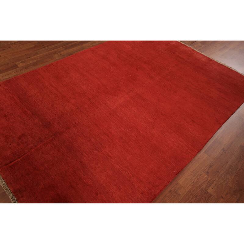 Modern Gabbeh Oriental Area Rug Handmade Red Wool Carpet - 5'2" x 7'9"