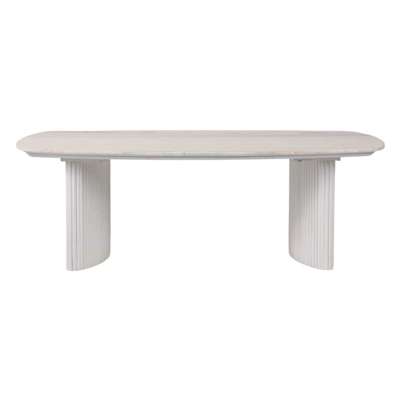 Wood Accent Table Fluted Base Curved Legs Modern Design Sculpted Frame