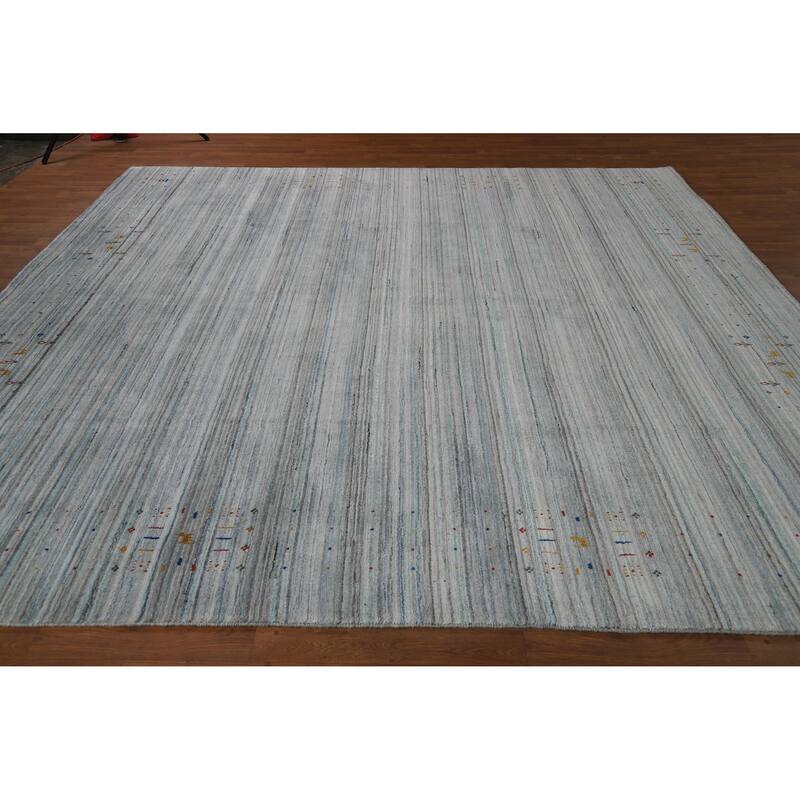 Striped Tribal Gabbeh Oriental Square Rug Handmade Wool Carpet - 9'9" x 9'8"