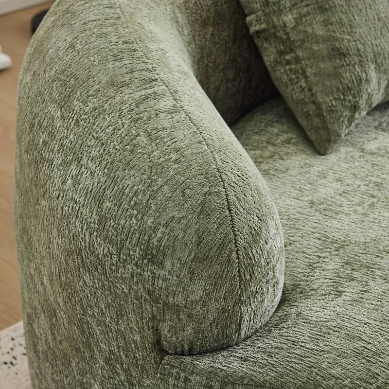 Roomfitters Green Curved Loveseat Sofa with Round Armrest, Compression Couch with 2 Pillows for Living Room & Bedroom