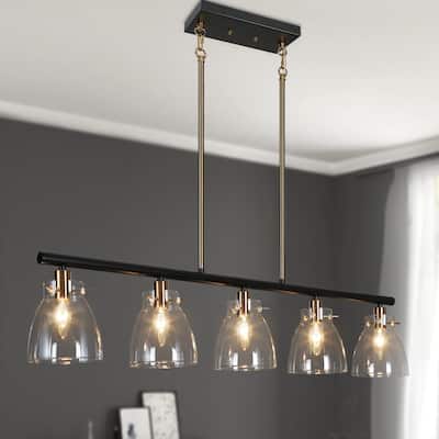 Modern 5-Light Black Gold Chandelier Linear Glass Island Lights for Dining Room - 38" L x 5" W x 8" H