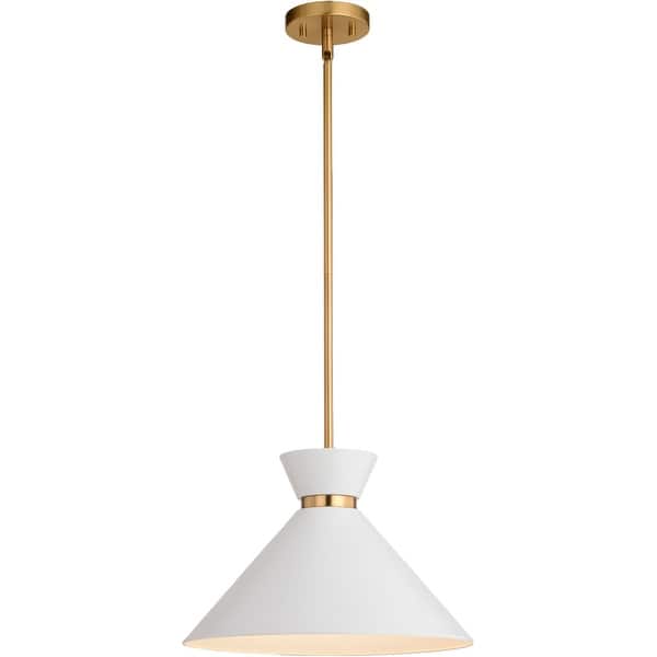 slide 2 of 11, Vaxcel Lighting P0398 Racine 15" Wide Pendant Matte White / Natural Brass