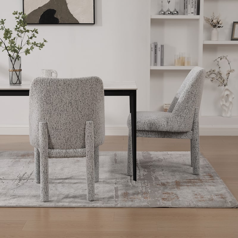 Chenille Upholstered Dining Chair Set of 2, Kitchen Side Chairs with Curved Backrest, Accent Chair with Rubberwood Legs