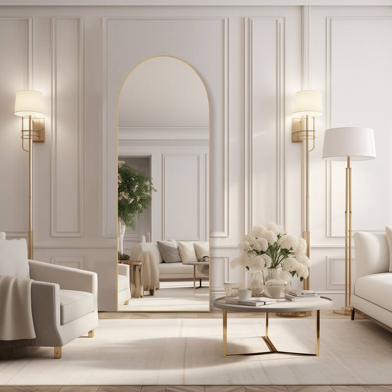 Elegant Arched Full-Length Mirror - Shatterproof Glass with Adjustable Stand, Wall Mount or Lean Design