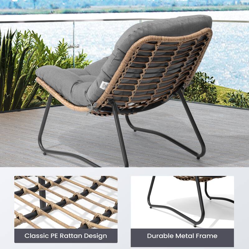 All-Weather Papasan PE Rattan Chair Single Loveseat Sets with Cushion For Indoor Outdoor