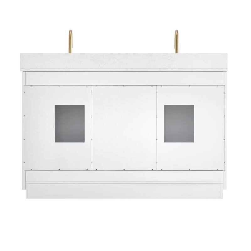 Altair Gavino Bath Vanity with Grain White Composite Stone Top and Mirror