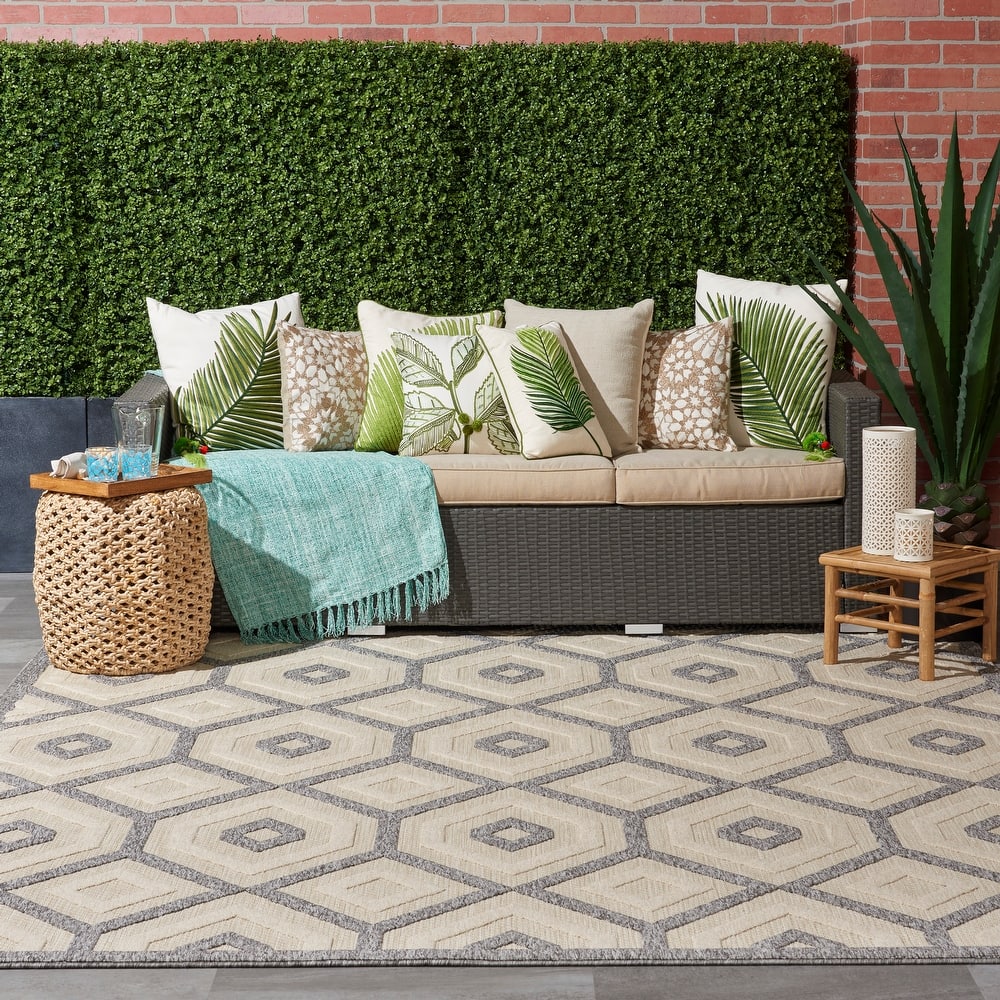 Nourison Palamos Modern Textured Geometric Indoor Outdoor Area Rug
