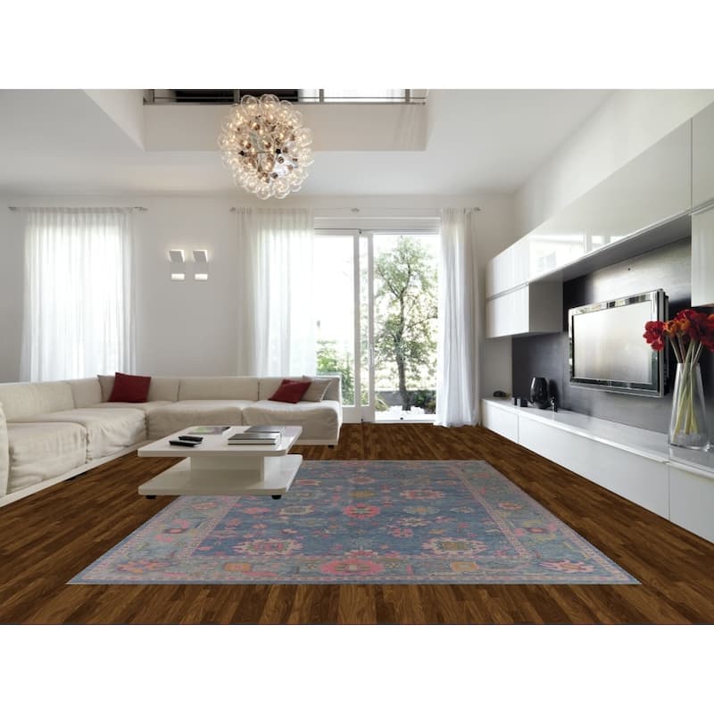 Hand Knotted Oriental 100% Wool Carpet Transitional All-Over Navy Blue & Blues Oushak Area Rug - 14' 0'' X 10' 1''