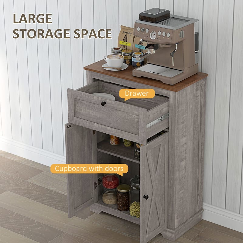 Farmhouse Barn Door Accent Cabinet, Kitchen Sideboard Storage Cabinet with Double Doors, Drawer, and Adjustable Shelf