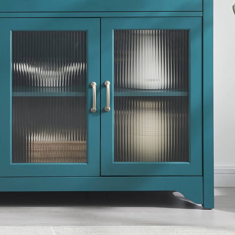 Teal Blue TV Console Sideboard Buffet 4 Doors with Adjustable Shelves