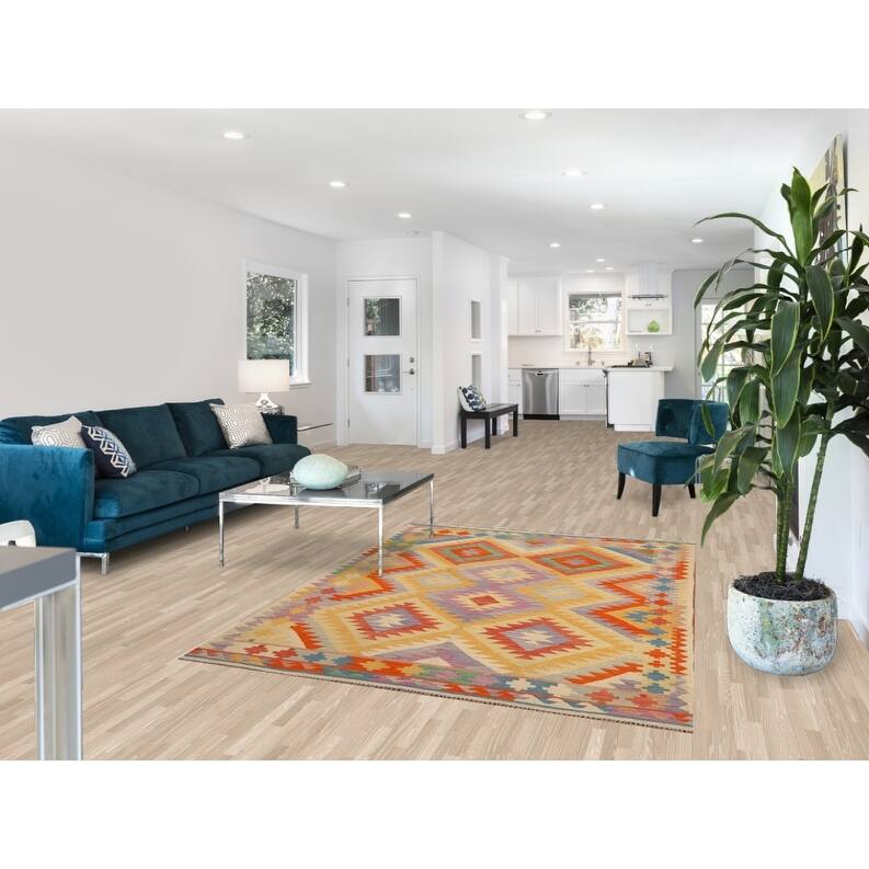 Hand Woven Oriental 100% Wool Carpet Southwestern Geometric Multi-Colored Kilim Area Rug - 6' 11'' X 5' 0''