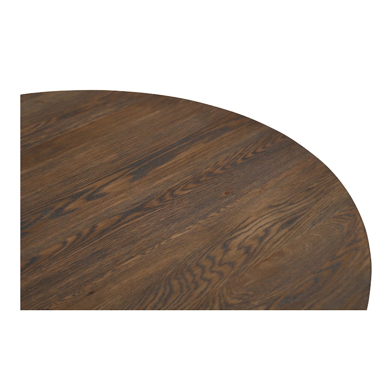 NADAAL STUDIOS Arlisse Coffee Table, Round Top, Solid Oak, Dual‑Layer Top with V‑Groove Iron Crisscross Base, Dark Brown