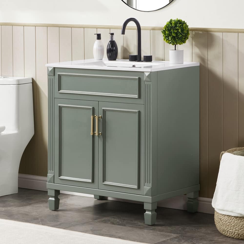Modern 30" Freestanding Bathroom Vanity Cabinet Wood Frame with Ceramic Sink and Soft-Close Storage