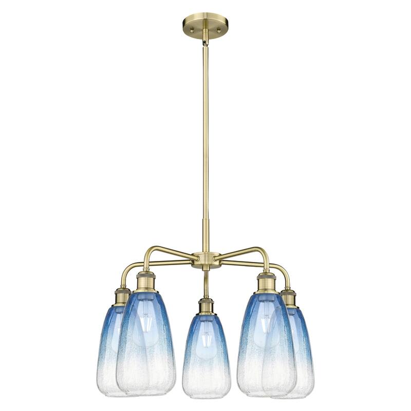 Innovations Lighting Endless Possibilities Ballston - Brookhaven Almond - 5 Light 25" Stem Hung Chandelier - Antique Brass/Sapphire Blue