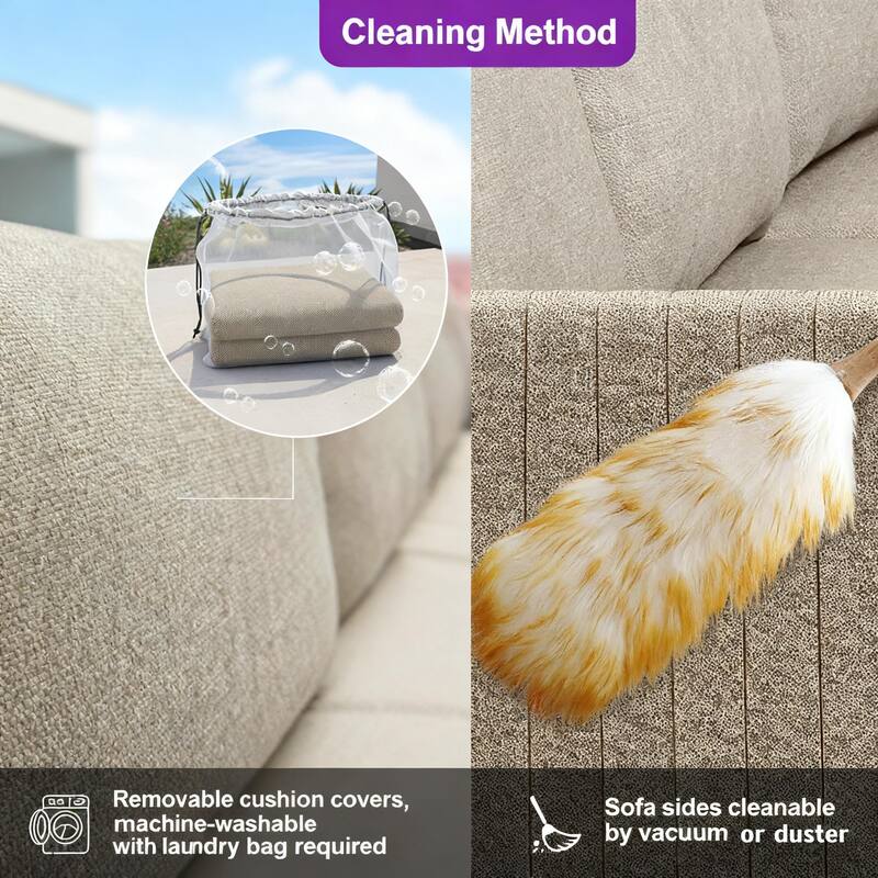 PURPLE LEAF Santorini 4-10 Piece Khaki Patio Sectional Sofa Set with Ottoman Cushions Poolside Garden Outdoor Conversation Sets