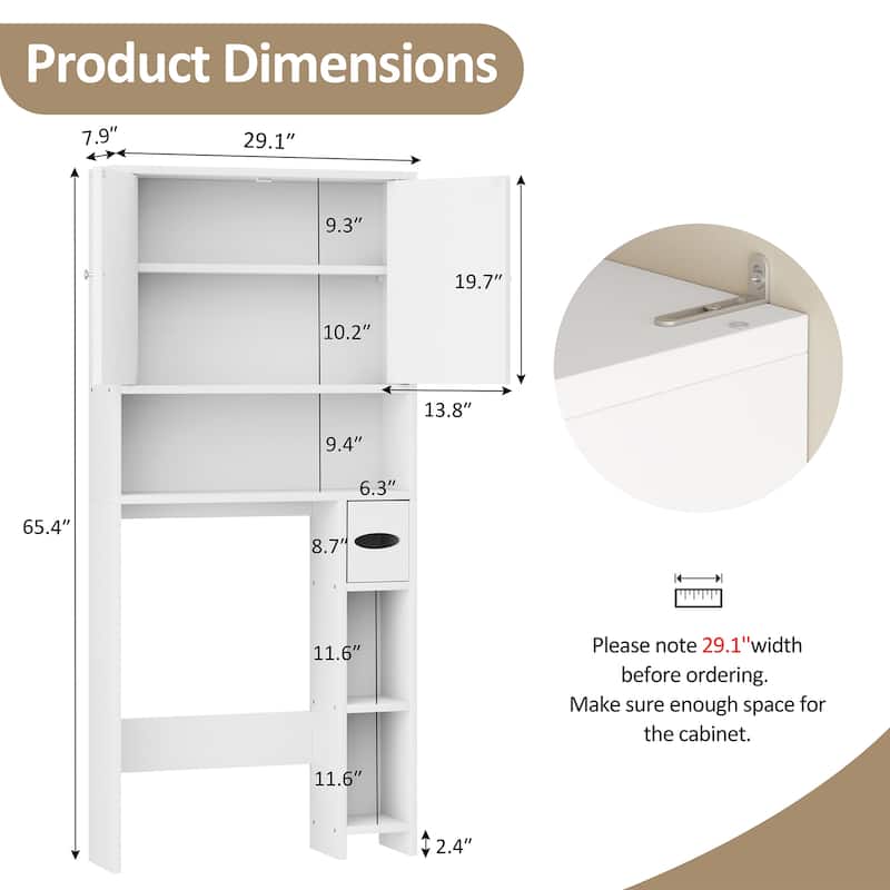 Over-The-Toilet Storage Cabinet with Side Shelves – Adjustable Bathroom Organizer