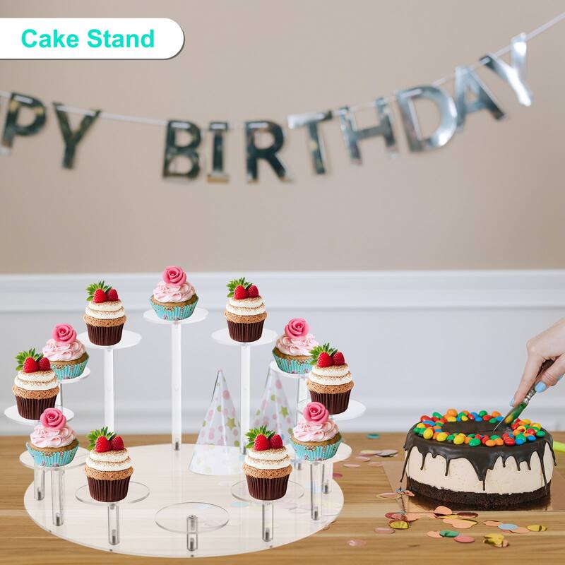 Acrylic Cupcake Stand for 12 Cupcakes Pastry Serving Platter for Birthday Party - Transparent