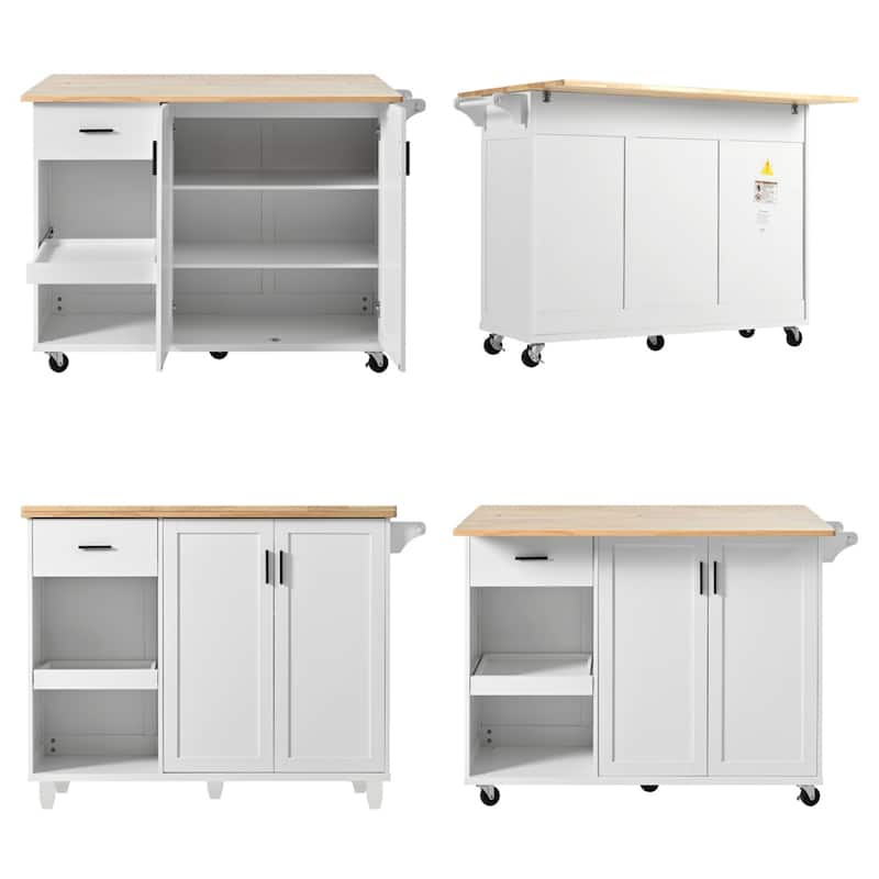 Rolling Kitchen Island w/ Foldable Counter Top,Towel Rack and Drawer