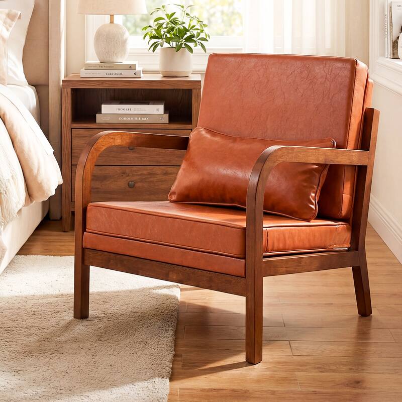 Gymax 2PCS Linen Fabric Upholstered Armchair w/ Lumbar Pillow