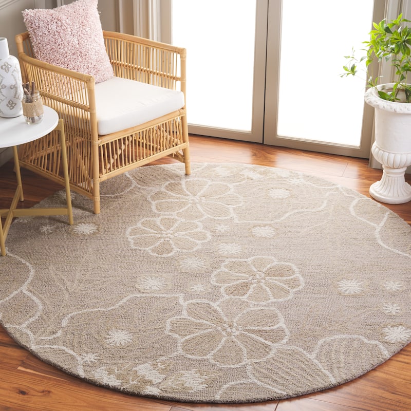 SAFAVIEH Handmade Jardin Altje Country Wool Rug - 6' Round - Grey/Ivory