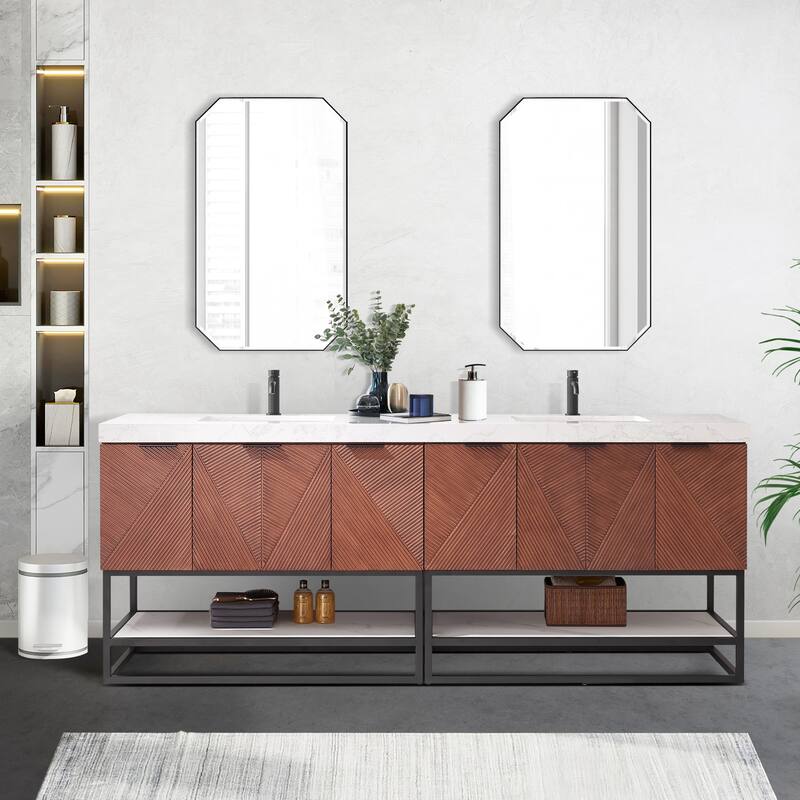 Mahon Double Bath Vanity with Composite Stone Top and Mirror
